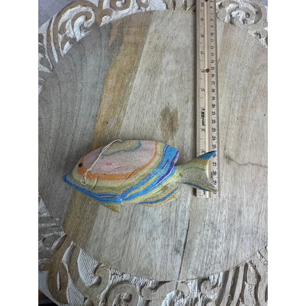 Multicolor Glitter Tropical Fish Ornament Coastal Nautical Sea Life‎ Decor 6.5in